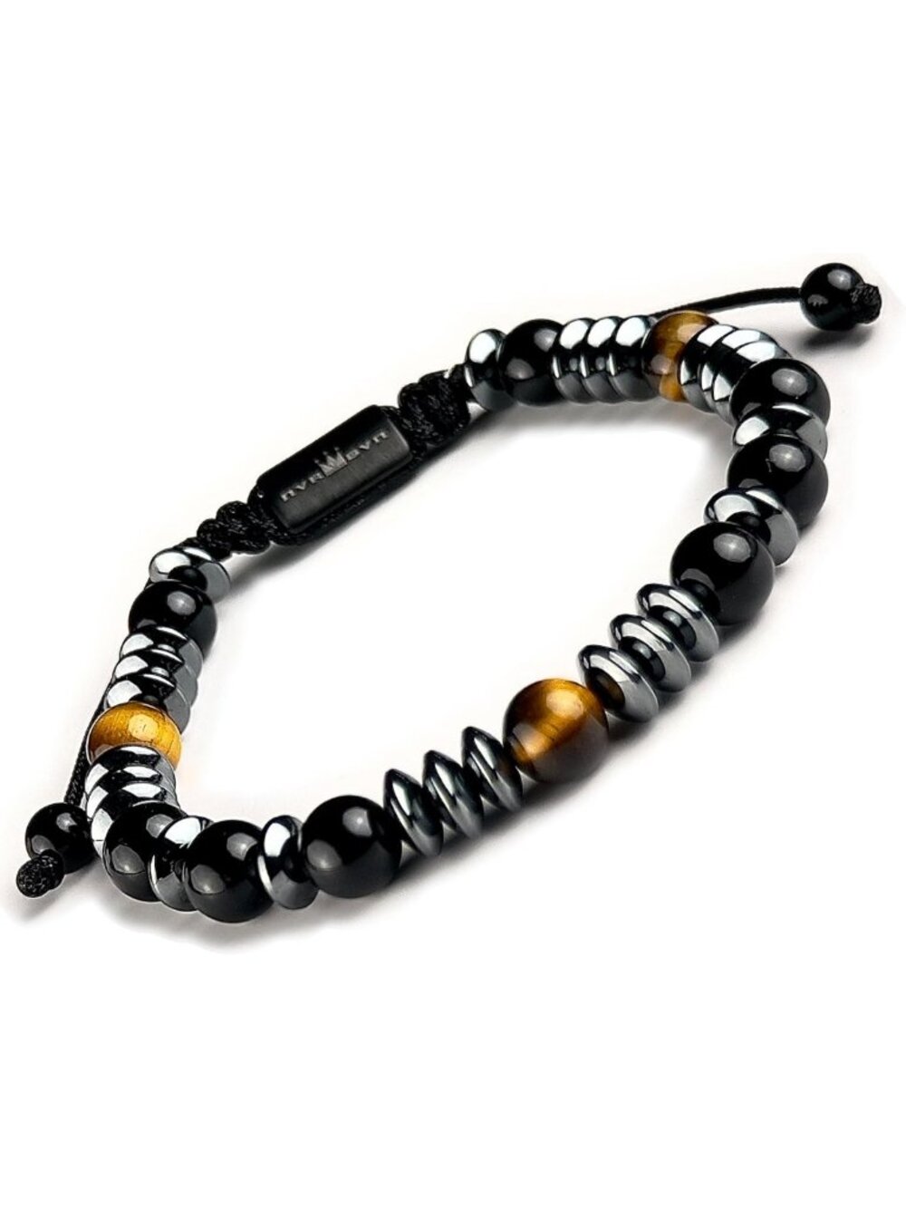 Men's Adjustable Beaded Bracelet - Black Onyx & Hematite Stone Jewelry, Stylish